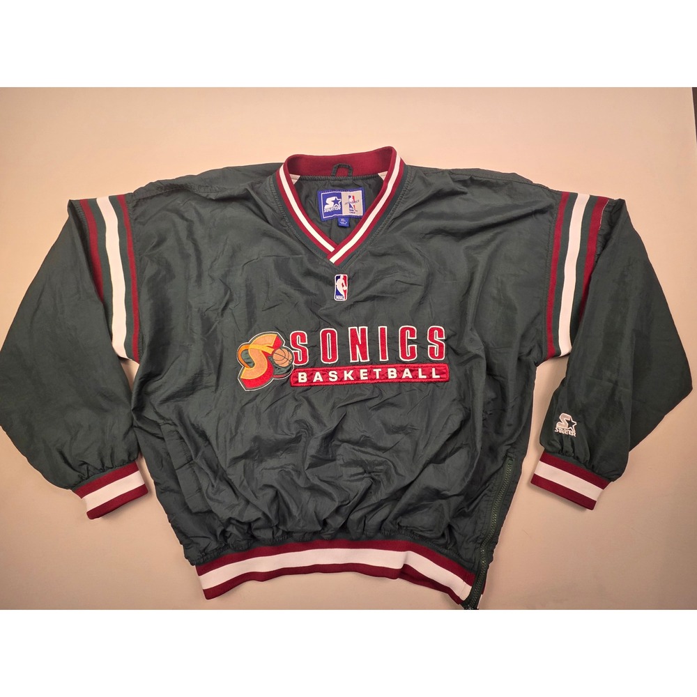 Vintage Starter Seattle SuperSonics NBA Pullover Windbreaker Green Mens XL
